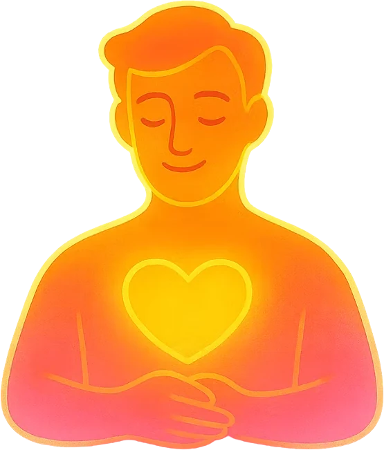 Ángel, figura con las manos sobre un corazón luminoso